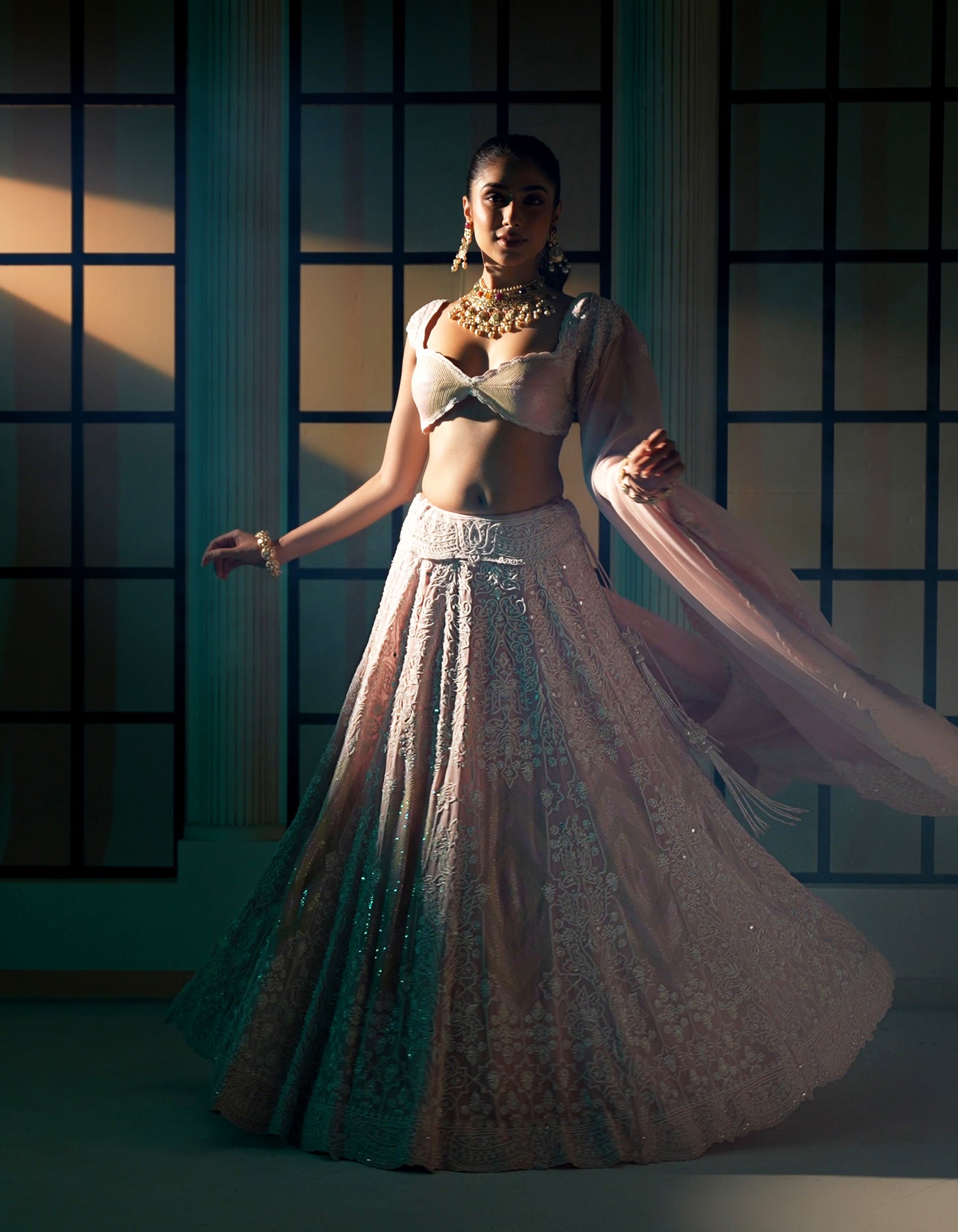 Pink Embroidered Lehenga Set