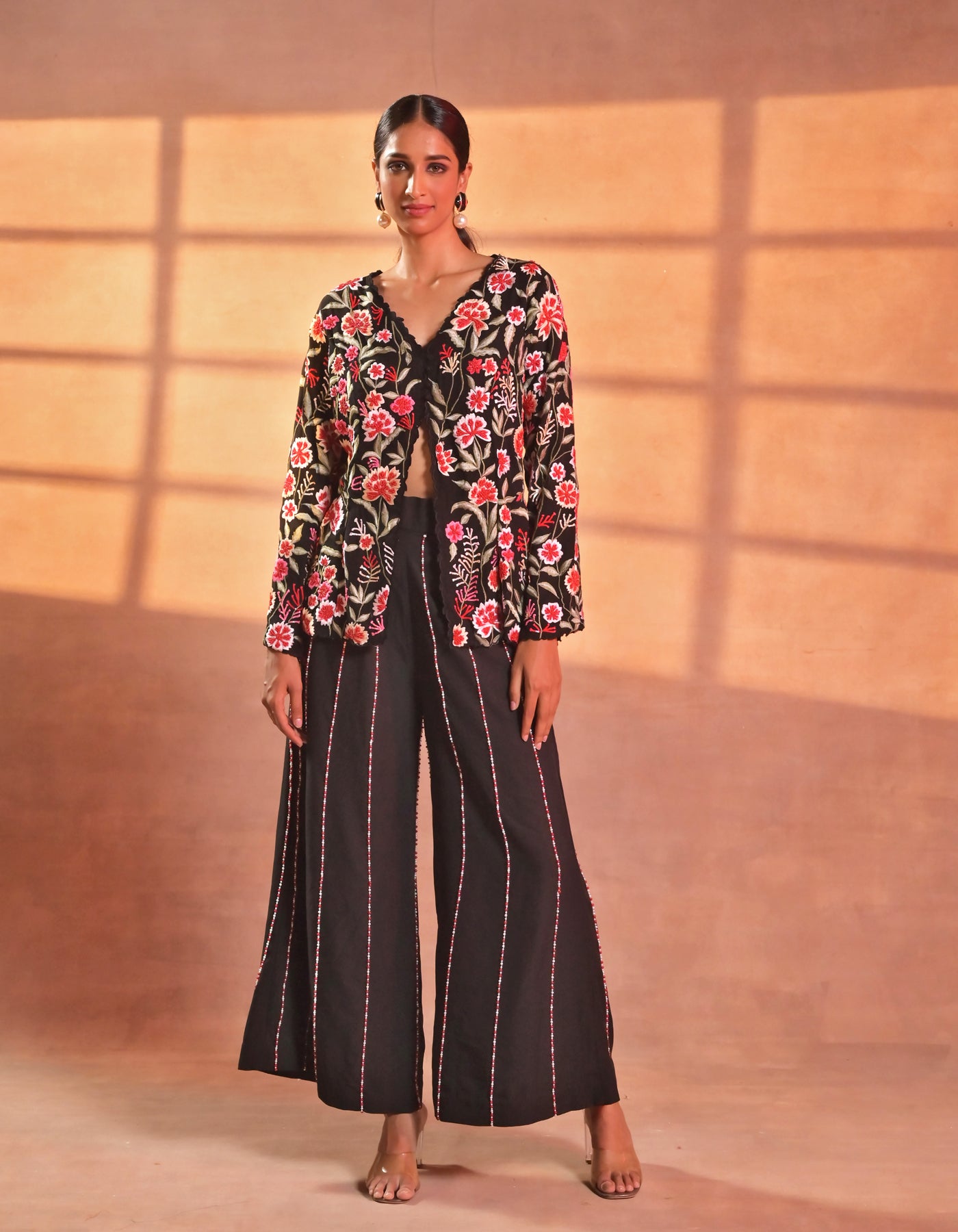 Black Embroidered Jacket With Pants